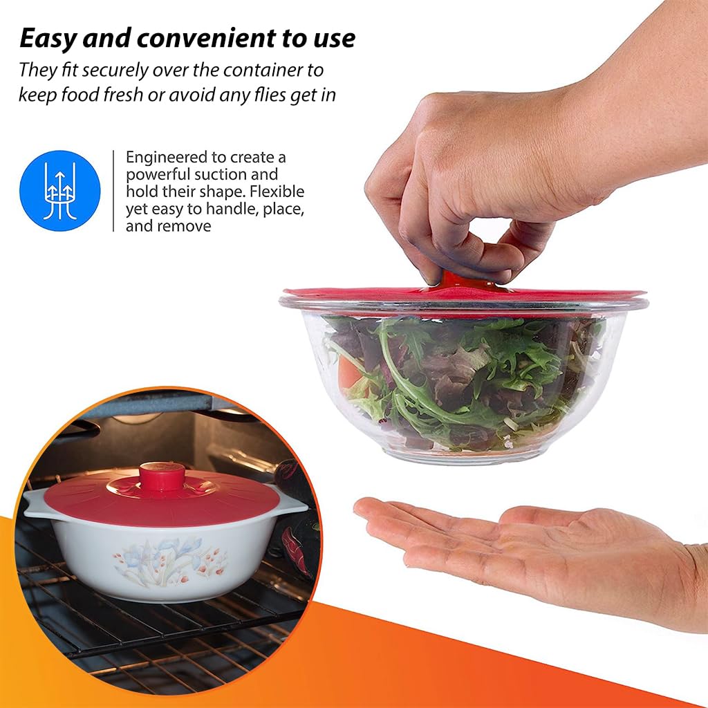 HASTHIP Silicone Bowl Lids, 5 Sizes Silicone Lids for Food and Bowl Covers Silicone Covers for Food Safe Silicone Bowl Covers Silicone Food Covers Silicone Pot Cover Microwave Cover, Red HASTHIP Silicone Bowl Lids, 5 Sizes Silicone Lids for Food and Bowl Covers Silicone Covers for Food Safe Silicone Bowl Covers Silicone Food Covers Silicone Pot Cover Microwave Cover, Red